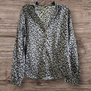 Lauren Ralph Lauren Button Front Long Sleeve 100% Cotton Blouse Animal Print XL